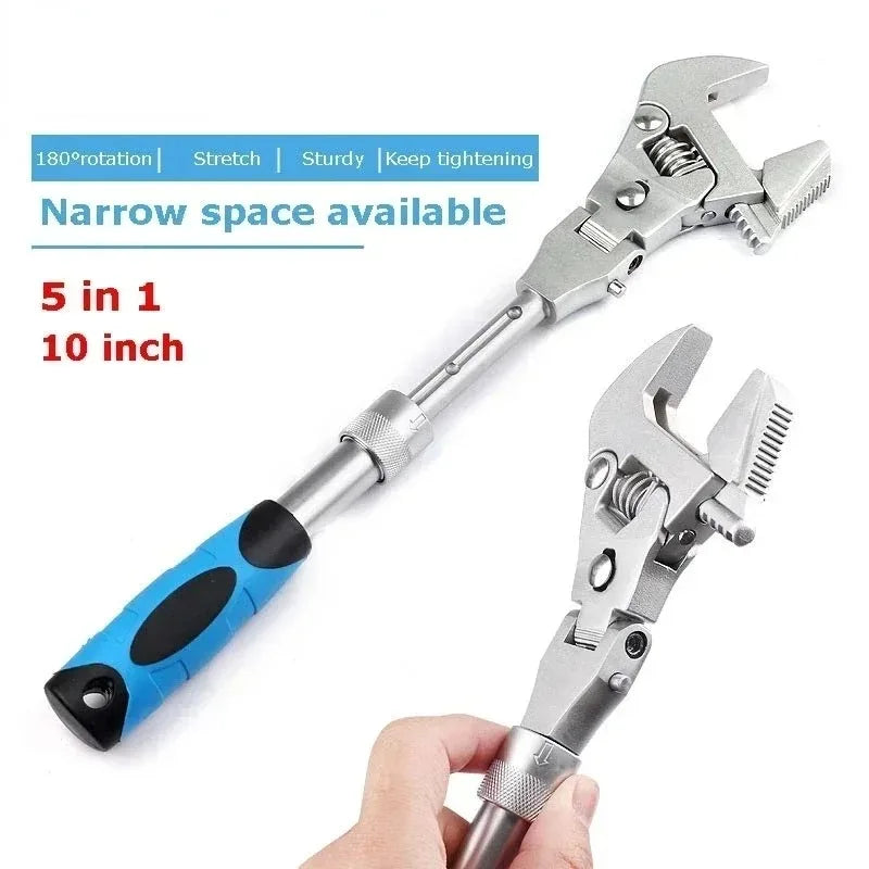 Multifunction 5 in 1, 10 Inch Adjustable Ratchet Wrench, 180 Degree Folding Spanner Innova Techno