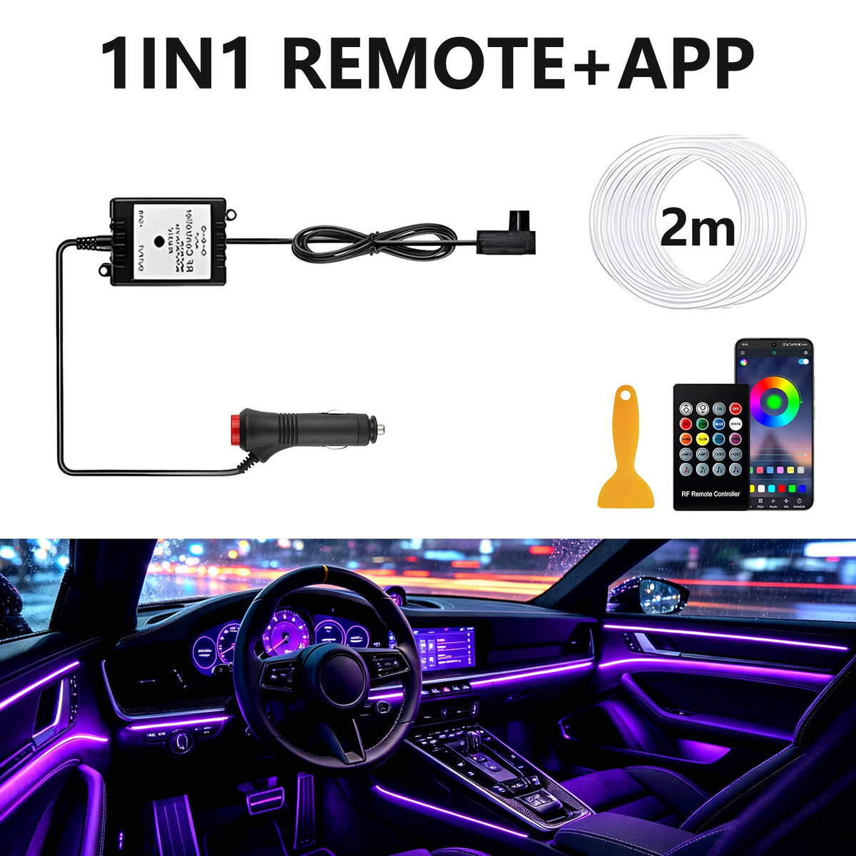 6IN1 8m Car Interior RGB Fiber Optic Ambient Light Kits APP Remote Control Music Sync Neon Strip Light 12V Car Decoration Lamp