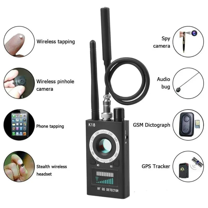 New K18 Multi-function Anti-Candid Cam Wireless Lens Device Finder 1MHz-6.5GHz GSM Audio Bug Finder GPS Signal RF Tracker Detect Innova Techno
