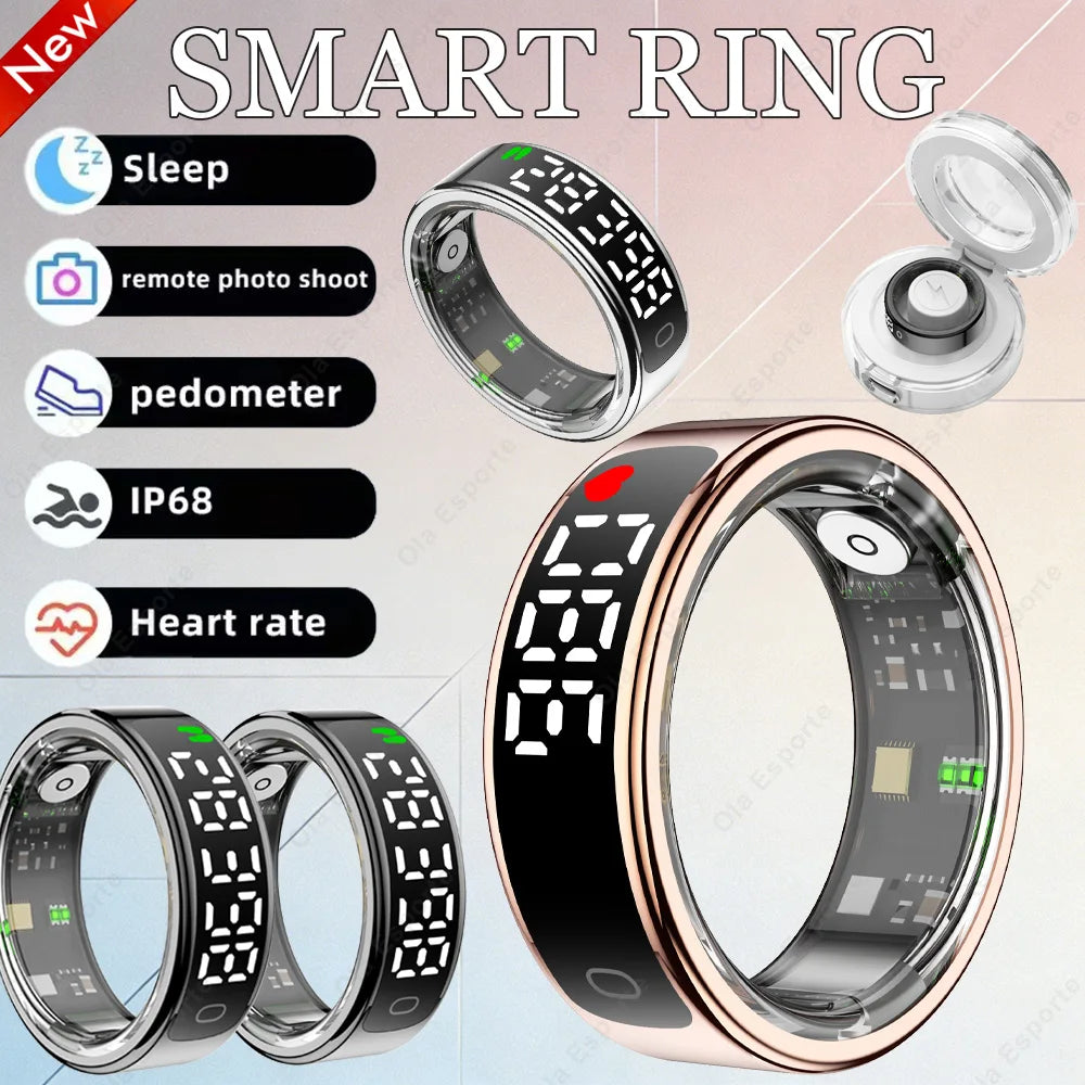 Smart Ring with Display Screen and Touch Heart Rate Blood Oxygen Sleep Health Monitoring Sports Count steps Waterproof Smartring Innova Techno