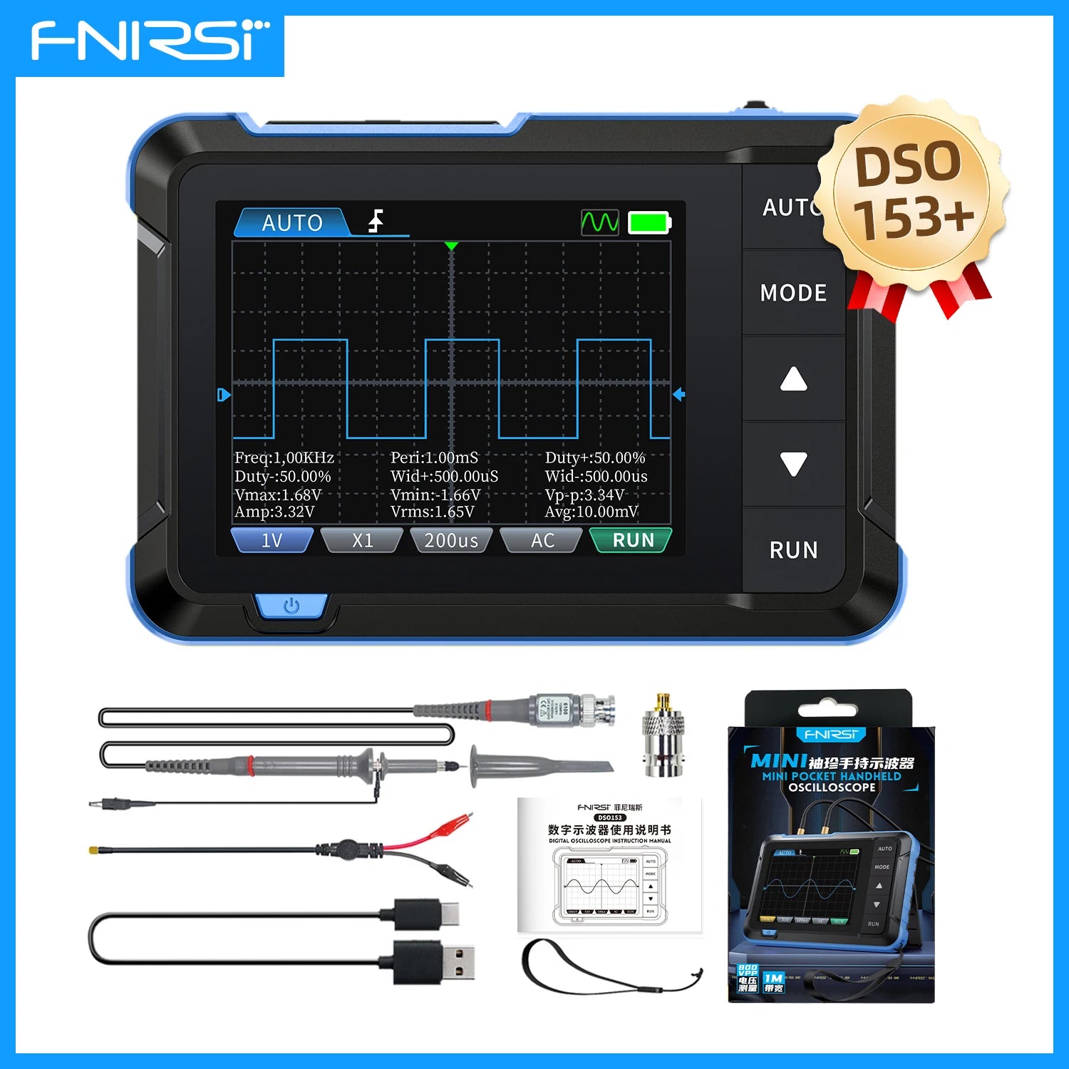 FNIRSI New DSO510 DSO152 DSO153 Mini Handheld Digital 2 IN 1 Oscilloscope Portable 48MS/s 10MHz Bandwidth Electronic Repair Tool Innova Techno