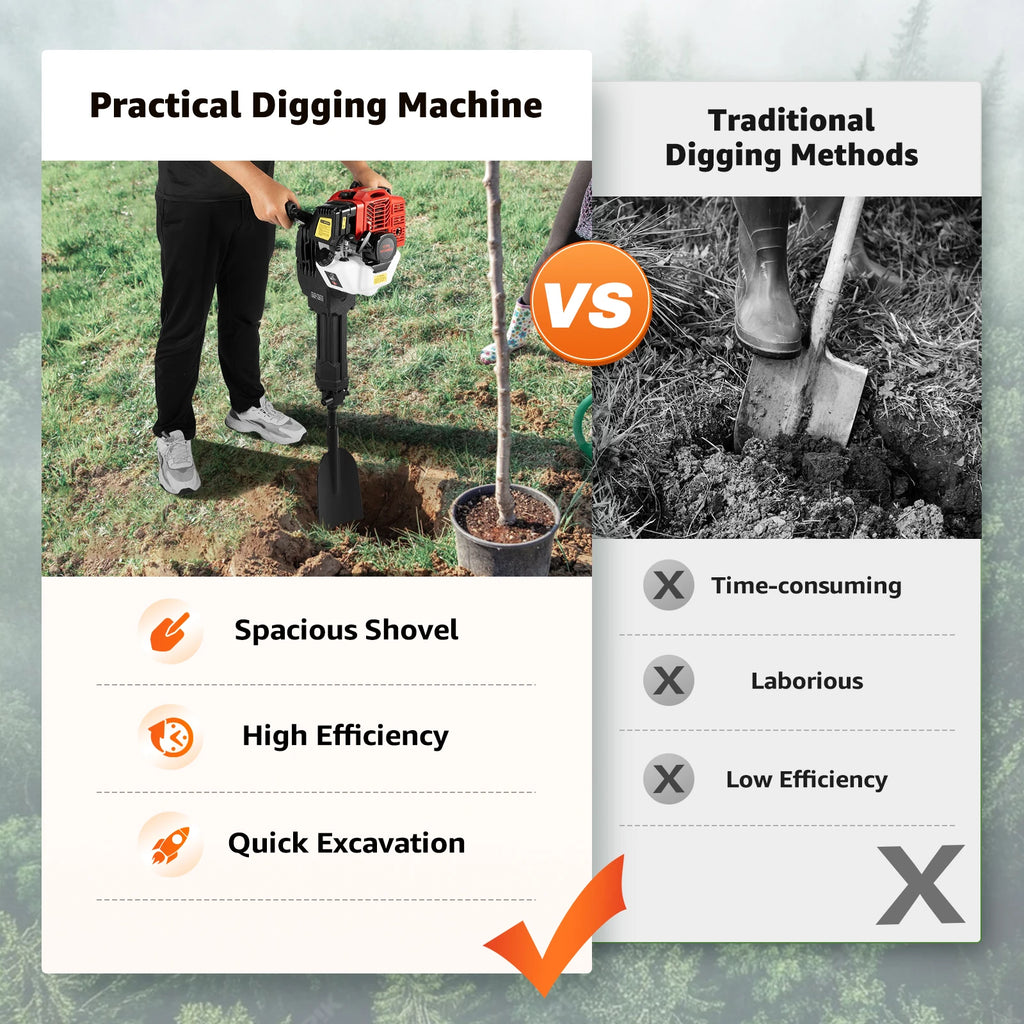 52cc Gas Powered Portable Garden Tree Digger 1900W 2-Stroke Tree Digging Machine Tree Excavator for Digging Root Cutting