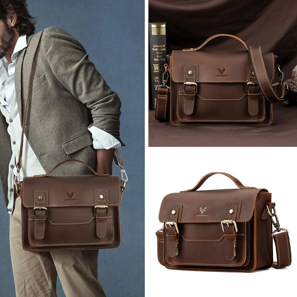 Crazy Horse Leather Men Messenger Bag Business Laptop Briefcase Casual Male Work Tote Bags for Ipad Large Capacity Travel Bag Innova Techno