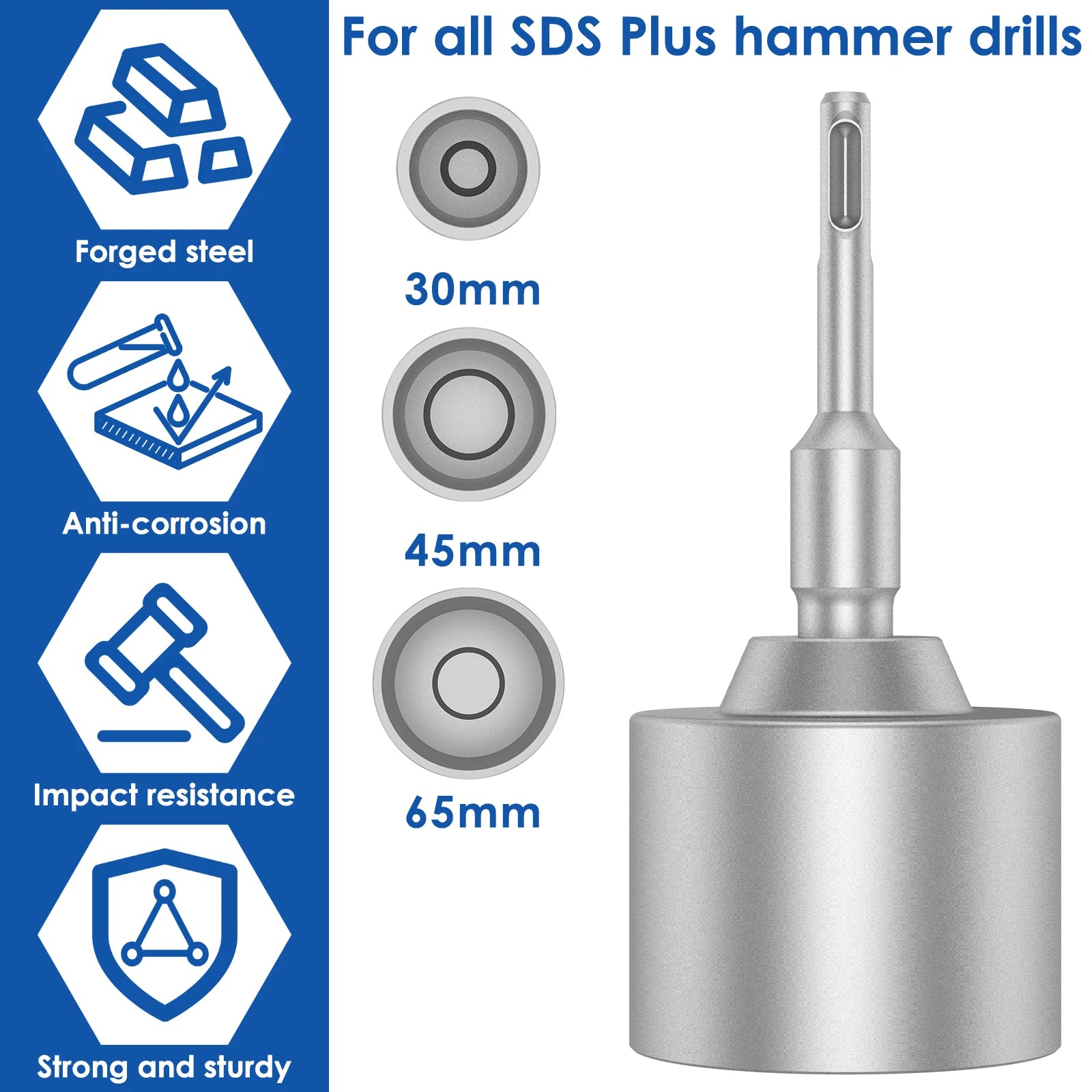 30/45/65mm Heavy Duty SDS-Plus T Post Ground Rod Driver Tool Forged Steel Drill Bit Driver Durable Hammer Drill Rod Converter Innova Techno