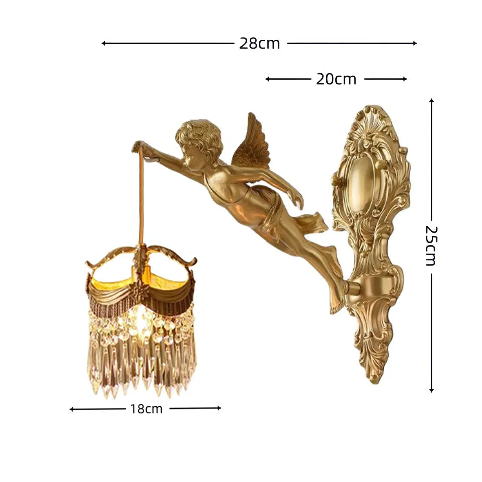 Retro French Brass Wall Lamp Hotel Bedroom Aisle Staircase Wall Angel Crystal Decorative Light Background Wall Copper Light Innova Techno