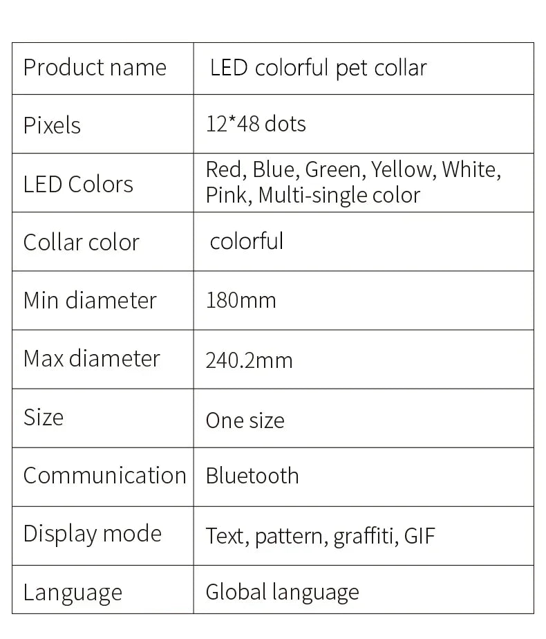LED Multicolor Display Pet Dog Collars Programmable Multilingual Scrolling Customized Animations Rechargeable Glowing Necklace Innova Techno