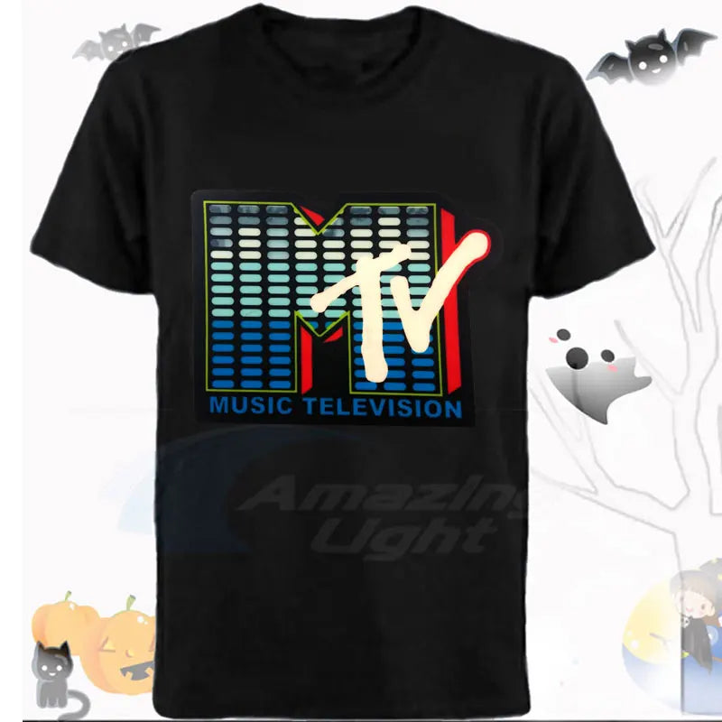 Party Light Up Music El Panel Sound Activated Flashing El Panel T-shirt