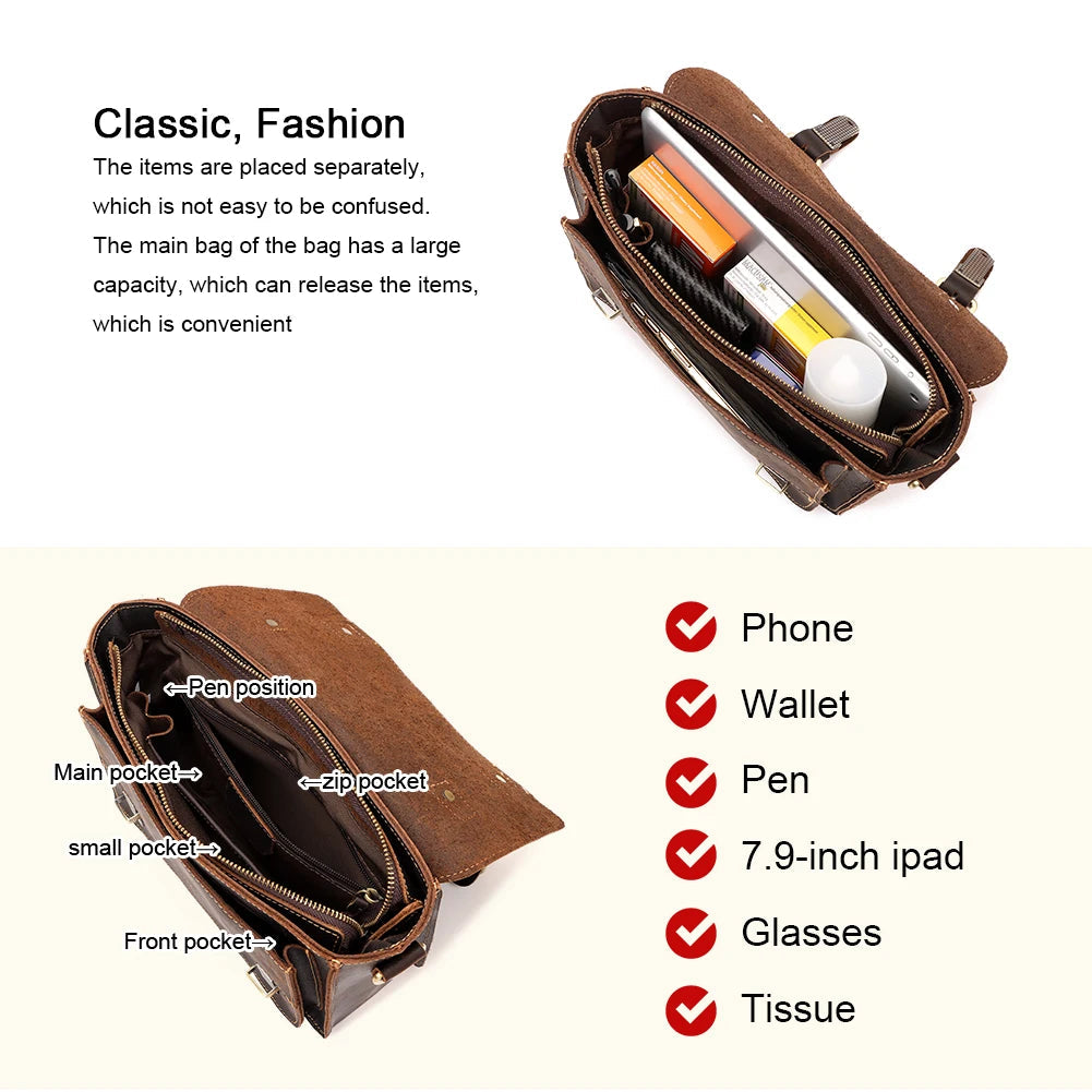 Crazy Horse Leather Men Messenger Bag Business Laptop Briefcase Casual Male Work Tote Bags for Ipad Large Capacity Travel Bag Innova Techno