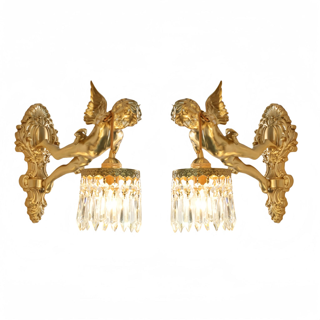 Retro French Brass Wall Lamp Hotel Bedroom Aisle Staircase Wall Angel Crystal Decorative Light Background Wall Copper Light Innova Techno
