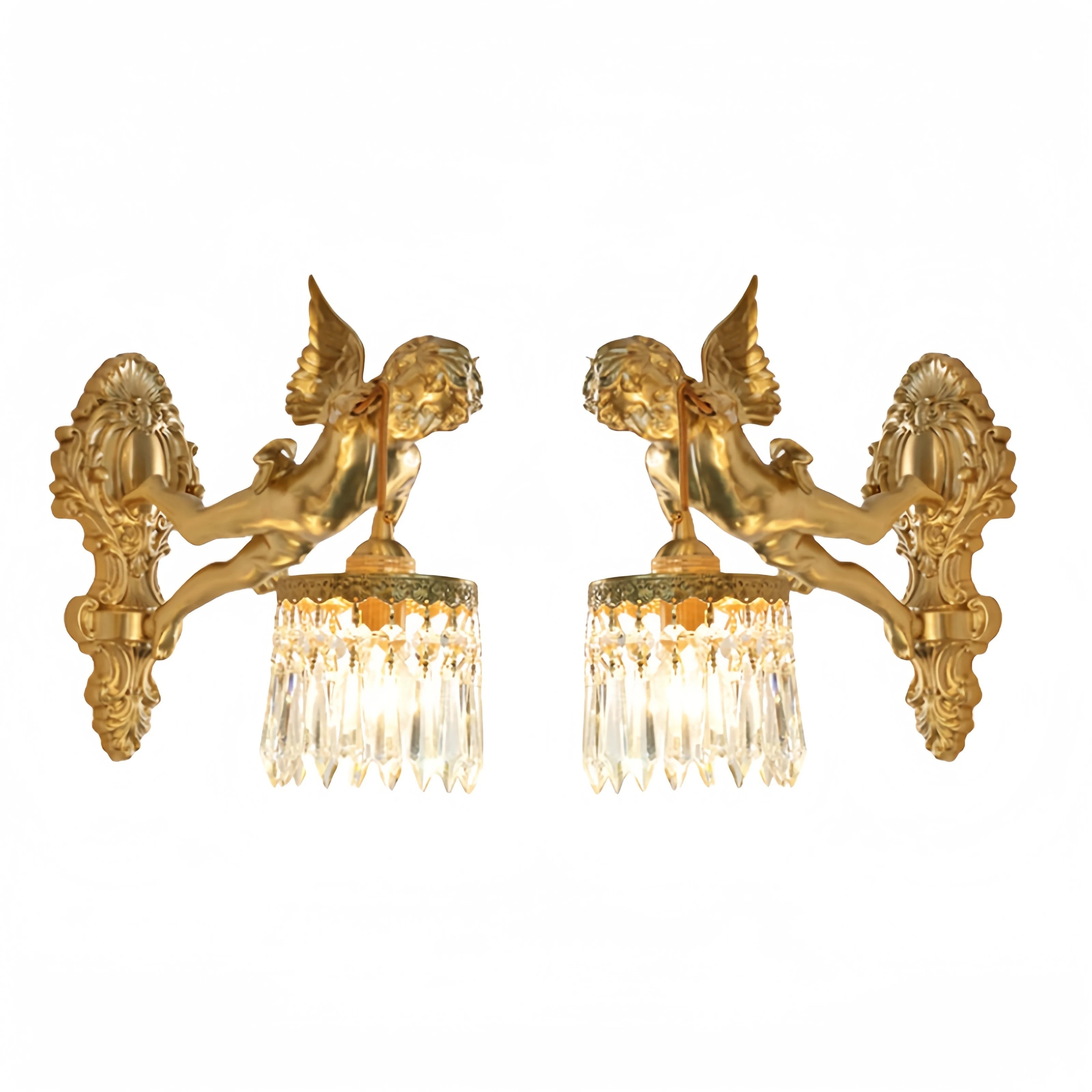 Retro French Brass Wall Lamp Hotel Bedroom Aisle Staircase Wall Angel Crystal Decorative Light Background Wall Copper Light Innova Techno