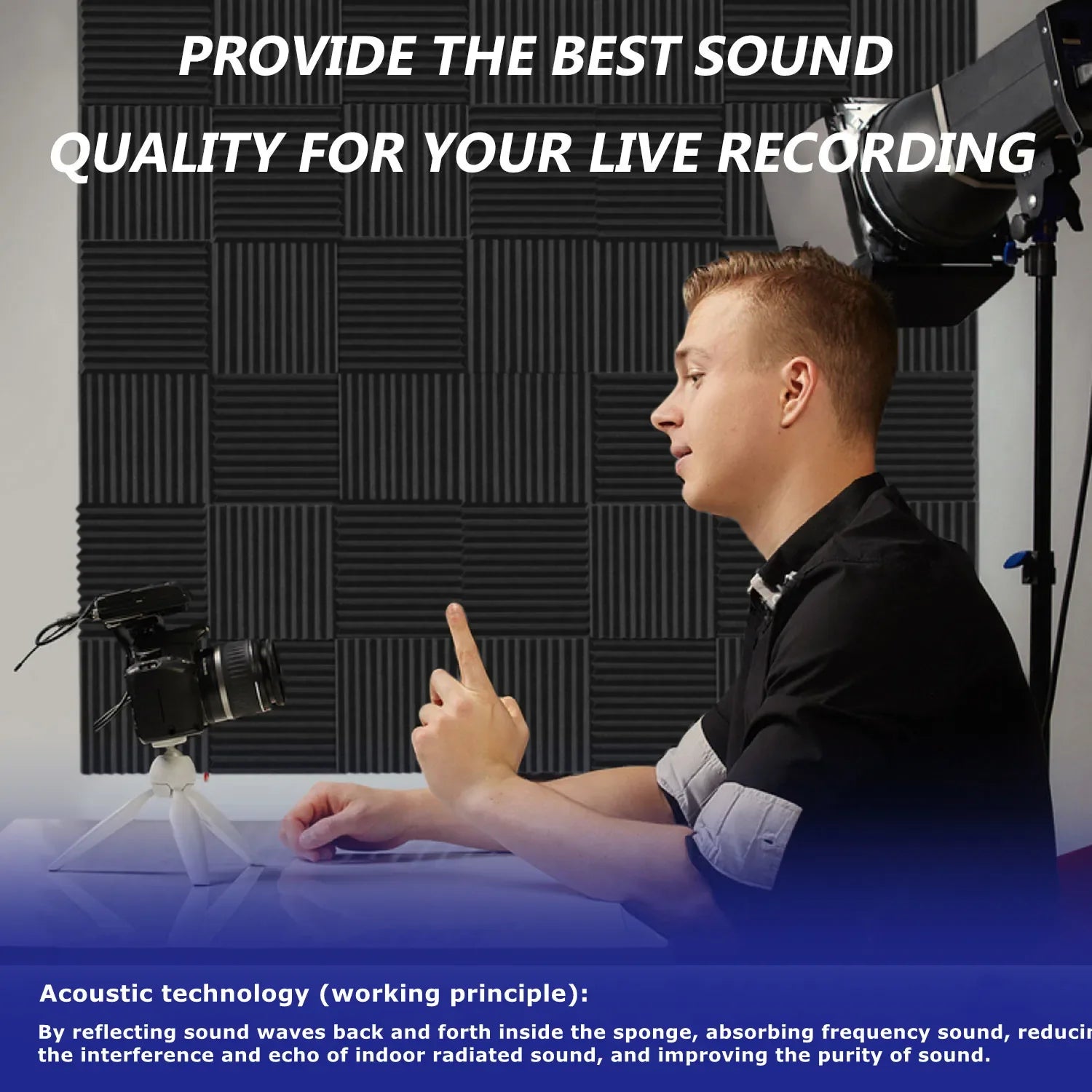 48Pcs 1" X 12" X 12" Acoustic Foam Panels Studio Soundproofing Wedge Sound Proof Wall Panels Acoust Insulation Foam Black Blue Innova Techno