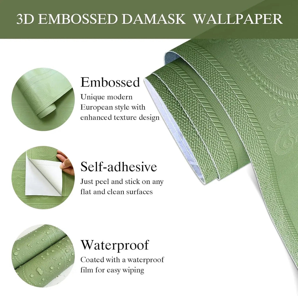 3D White Embossed Peel and Stick Wallpaper Damask Textured Self Adhesive Wallpaper Modern Floral Removable Contact Paper Innova Techno
