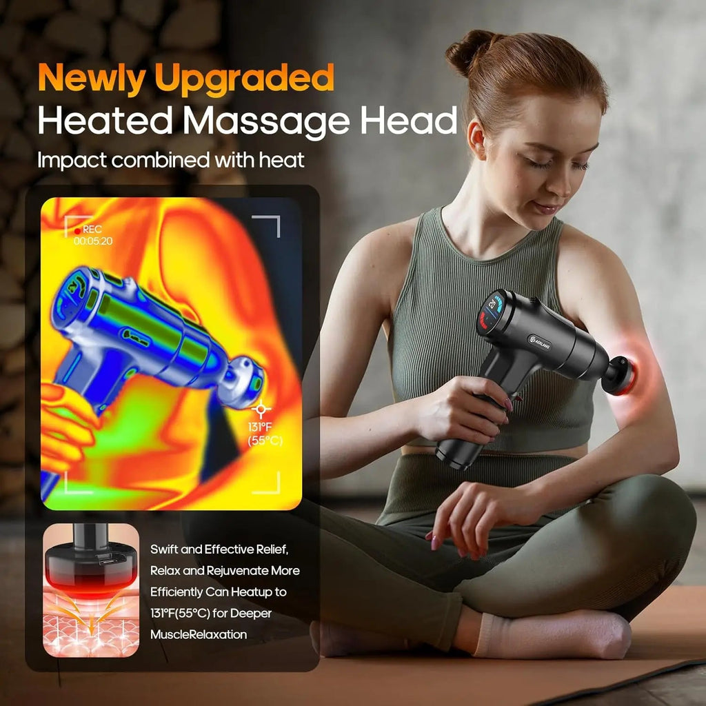 Deep Tissue Massage Gun with Heat for Pain Relief, Muscle Percussion Massager, Handheld with 7 Heads & Silent Innova Techno