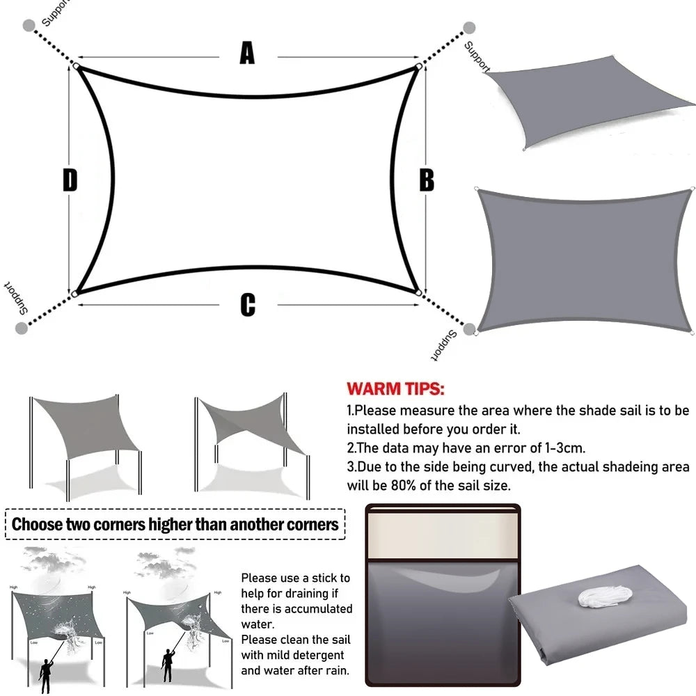 6 Colors Large Sun Shade Sail Rectangle Canopy Waterproof Shade Cover UV Block for Garden Outdoor Patio Deck Pergola Porch Tents Innova Techno