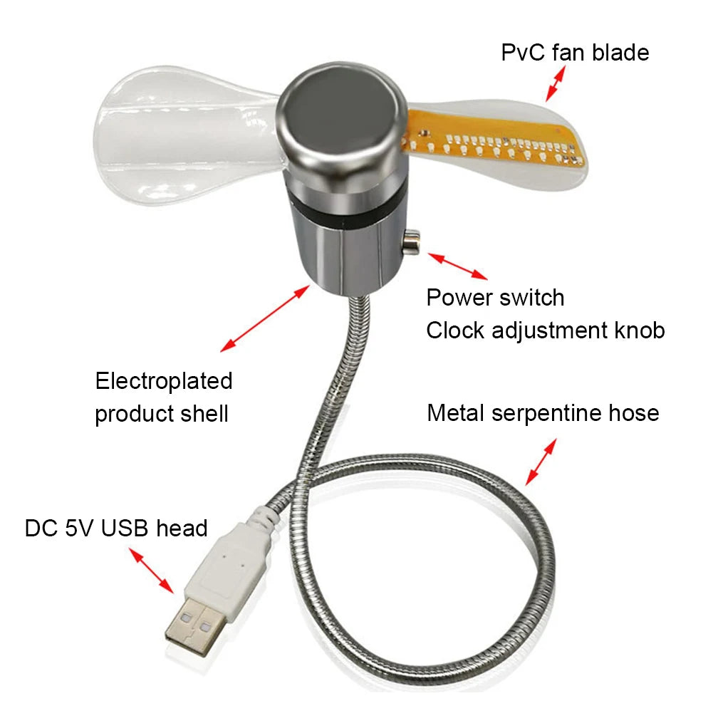 Clock Fans Time Temperature Display LED Clock Fan USB Powered Mini Cooling Flashing Fan Real Time Display for Laptop PC Notebook Innova Techno