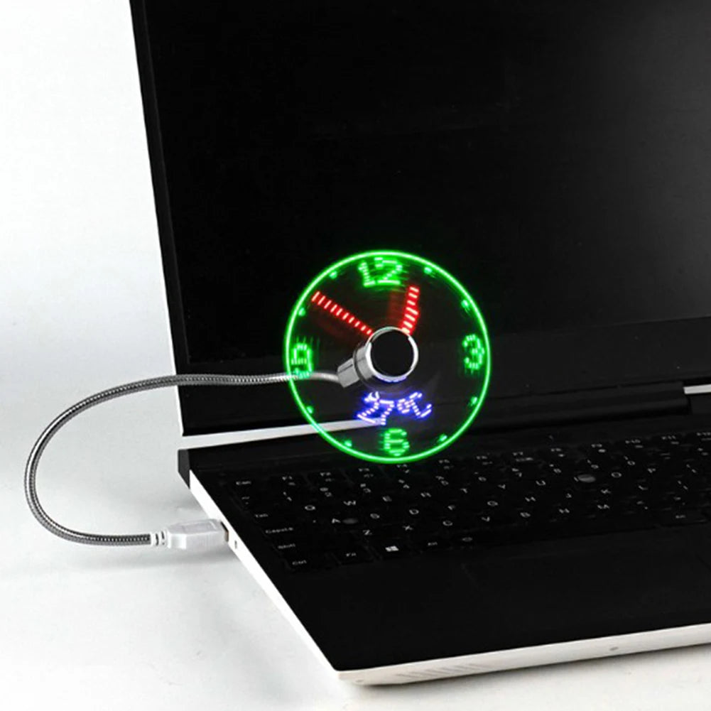 Clock Fans Time Temperature Display LED Clock Fan USB Powered Mini Cooling Flashing Fan Real Time Display for Laptop PC Notebook Innova Techno