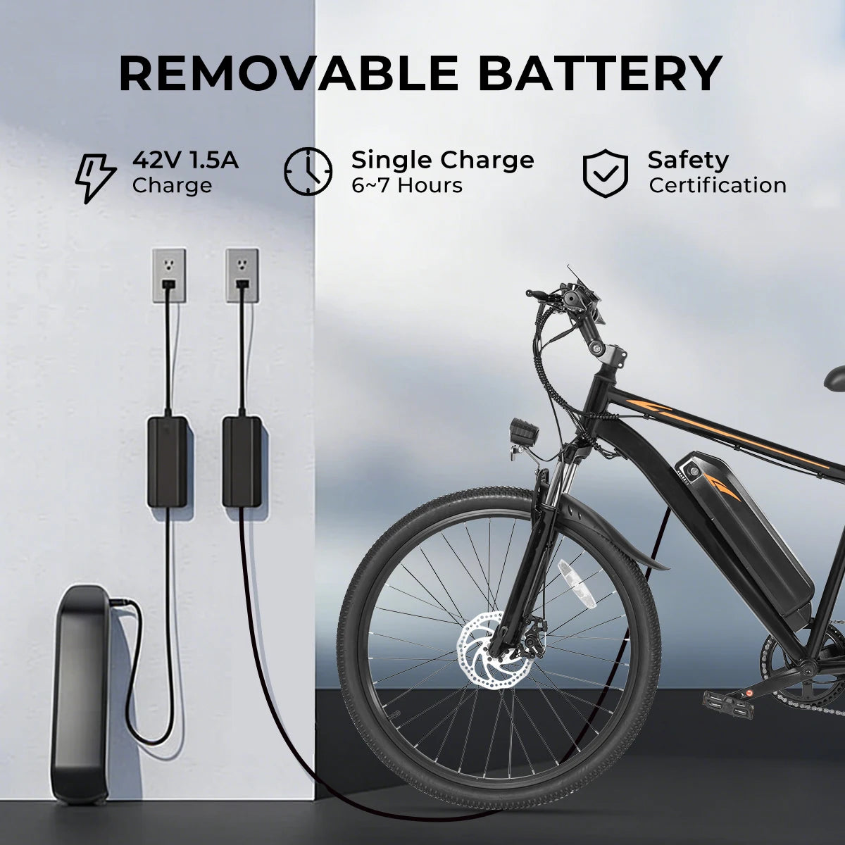 DYU M26 Electric Bicycle 1000W Peak Motor 60WH Removable Battery Electric Bike 26 Inch Mountain E-bike UL2849