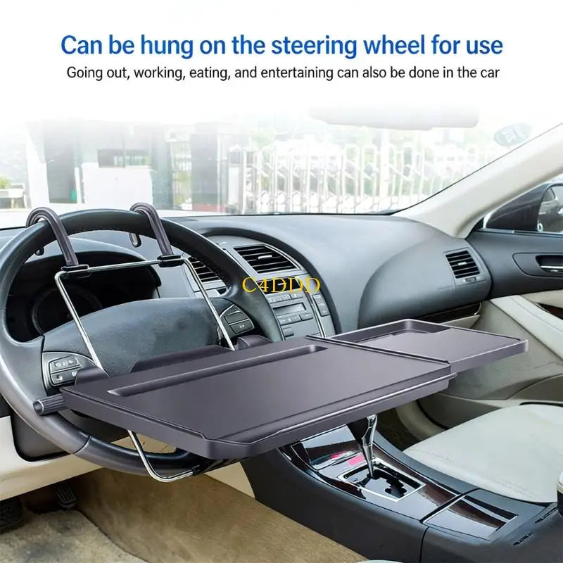 C4DD Foldable Steering Wheel Mounted Desk for Car Use in Laptop Dining and Writing Ergonomic Back Headrest Tray