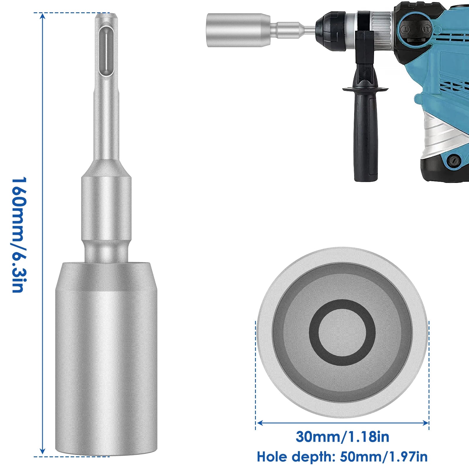 30/45/65mm Heavy Duty SDS-Plus T Post Ground Rod Driver Tool Forged Steel Drill Bit Driver Durable Hammer Drill Rod Converter Innova Techno