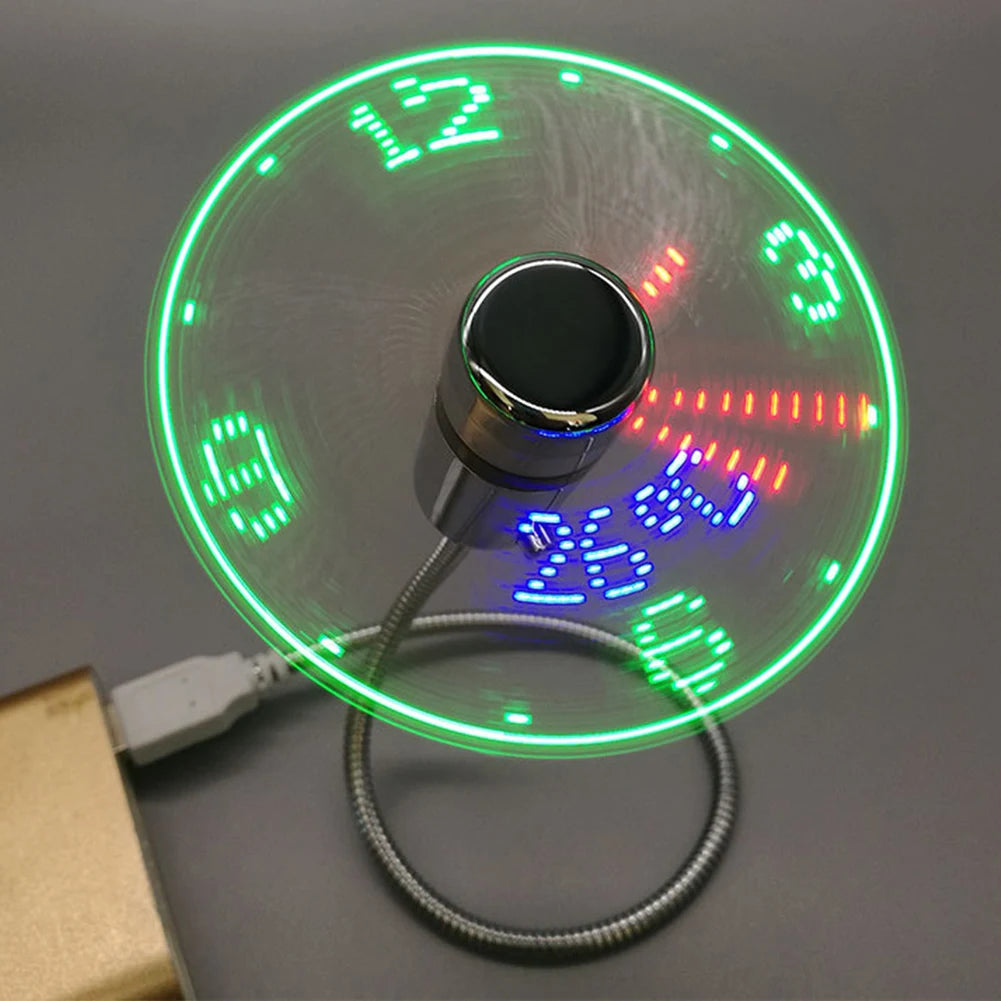 Clock Fans Time Temperature Display LED Clock Fan USB Powered Mini Cooling Flashing Fan Real Time Display for Laptop PC Notebook Innova Techno