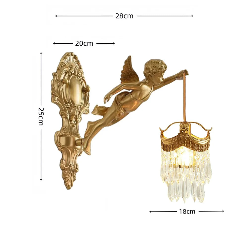 Retro French Brass Wall Lamp Hotel Bedroom Aisle Staircase Wall Angel Crystal Decorative Light Background Wall Copper Light Innova Techno
