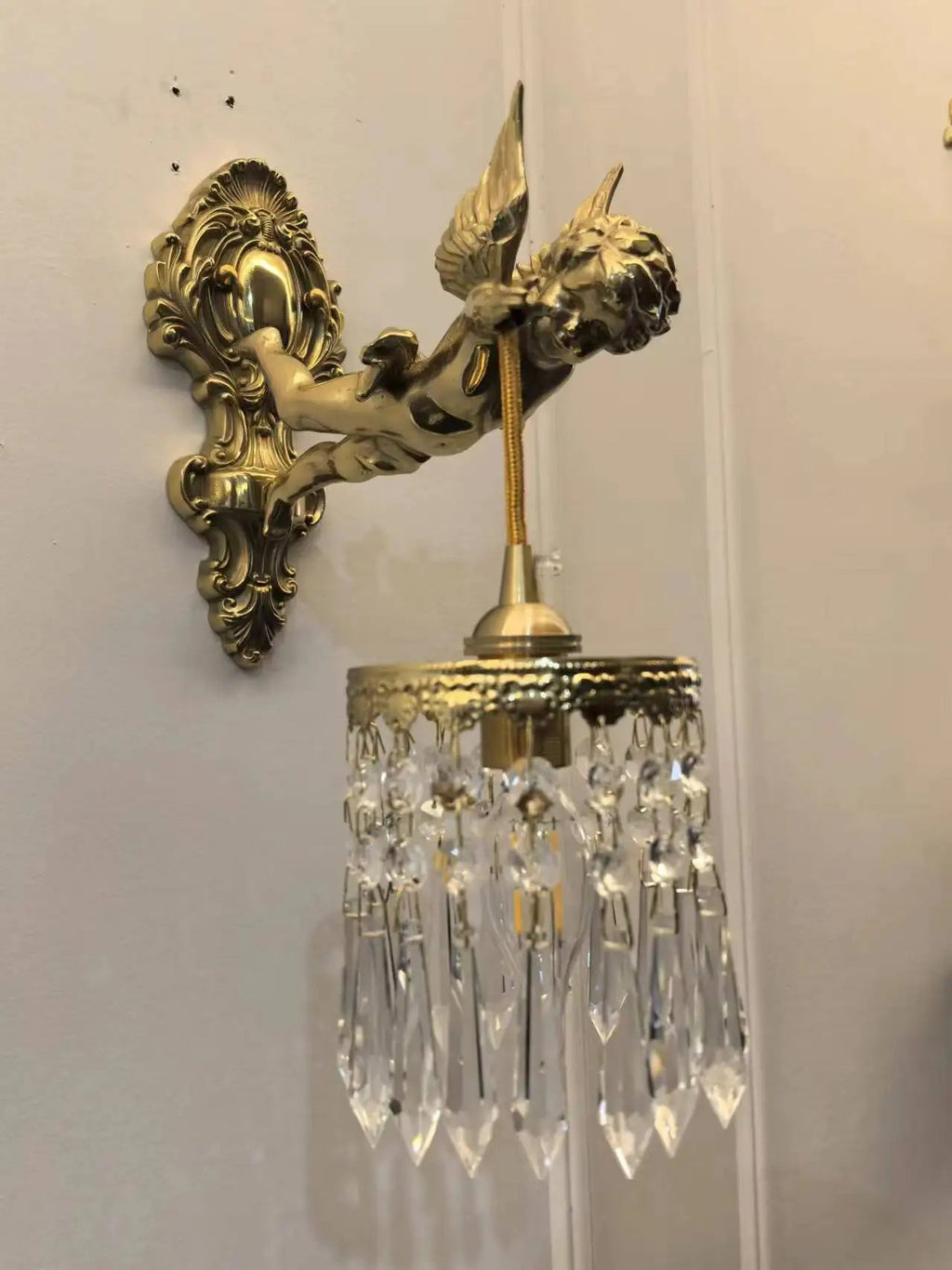 Retro French Brass Wall Lamp Hotel Bedroom Aisle Staircase Wall Angel Crystal Decorative Light Background Wall Copper Light Innova Techno