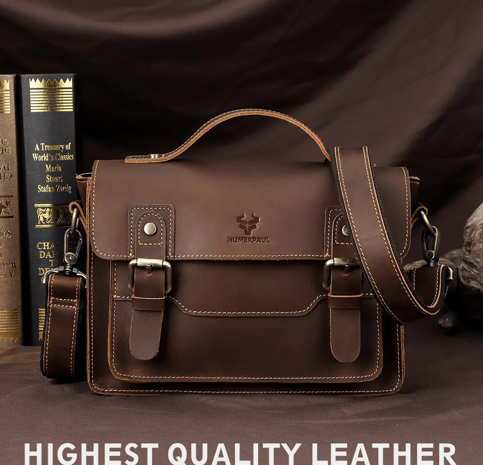 Crazy Horse Leather Men Messenger Bag Business Laptop Briefcase Casual Male Work Tote Bags for Ipad Large Capacity Travel Bag Innova Techno