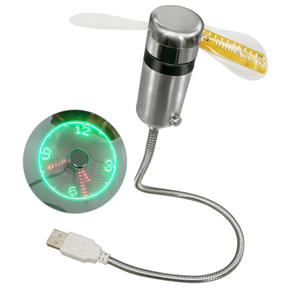 Clock Fans Time Temperature Display LED Clock Fan USB Powered Mini Cooling Flashing Fan Real Time Display for Laptop PC Notebook Innova Techno