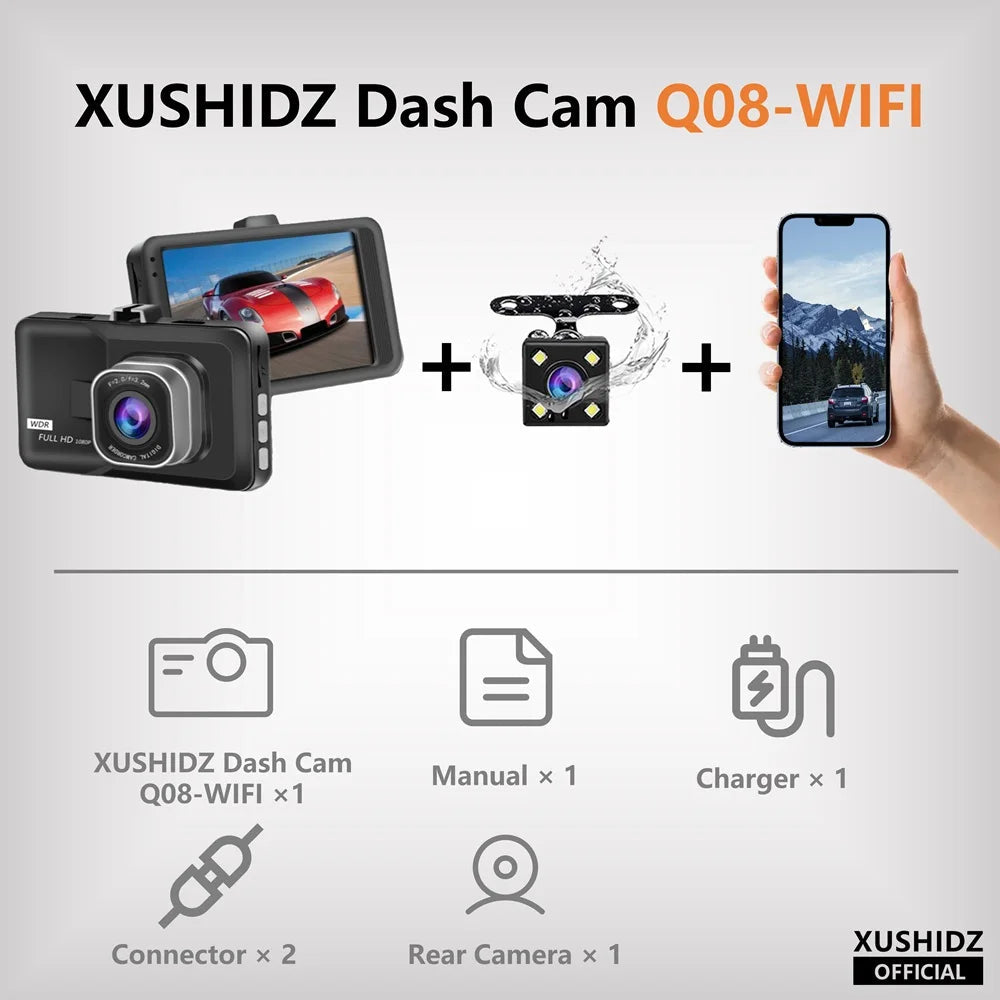 XUSHIDZ NEW 1080P HD Dash Camera Loop Recording Car Vehicle DVR Video Recorder Dashcam Night Vision 24h Parking Monitor G-sensor Innova Techno
