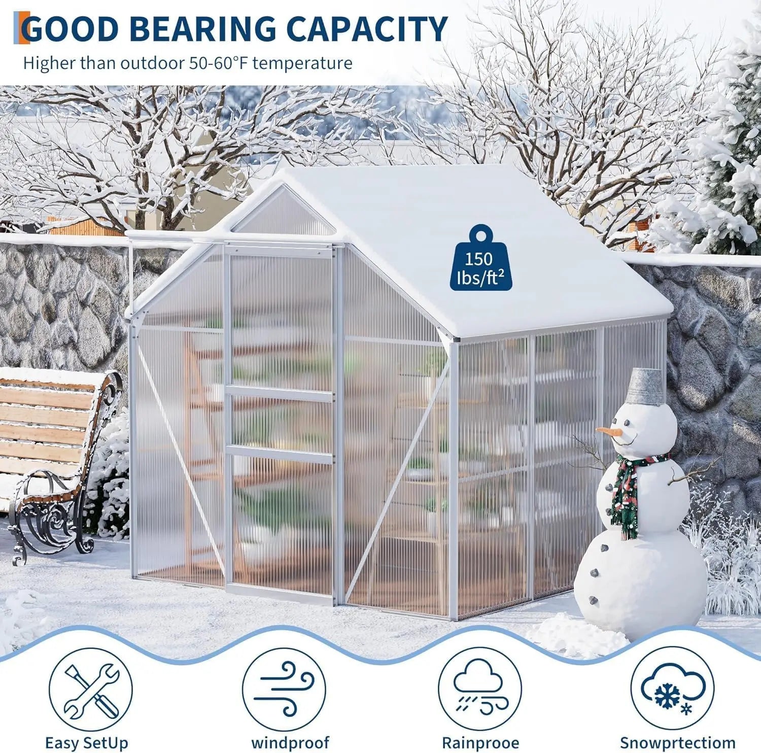 6x6 ft Outdoor Greenhouse Kit, Heavy Duty Polycarbonate Greenhouse with Reinforced Aluminum Frame, Adjustable Roof Vent,