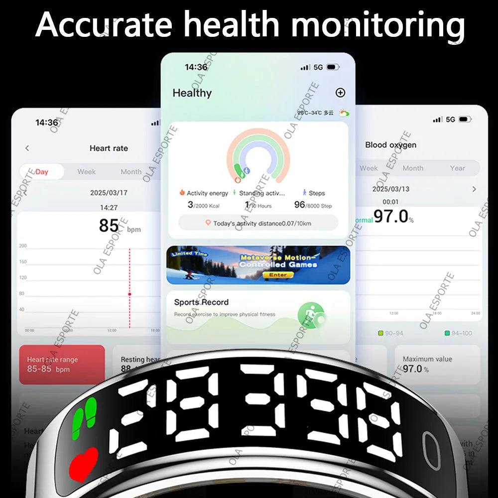 Smart Ring with Display Screen and Touch Heart Rate Blood Oxygen Sleep Health Monitoring Sports Count steps Waterproof Smartring Innova Techno