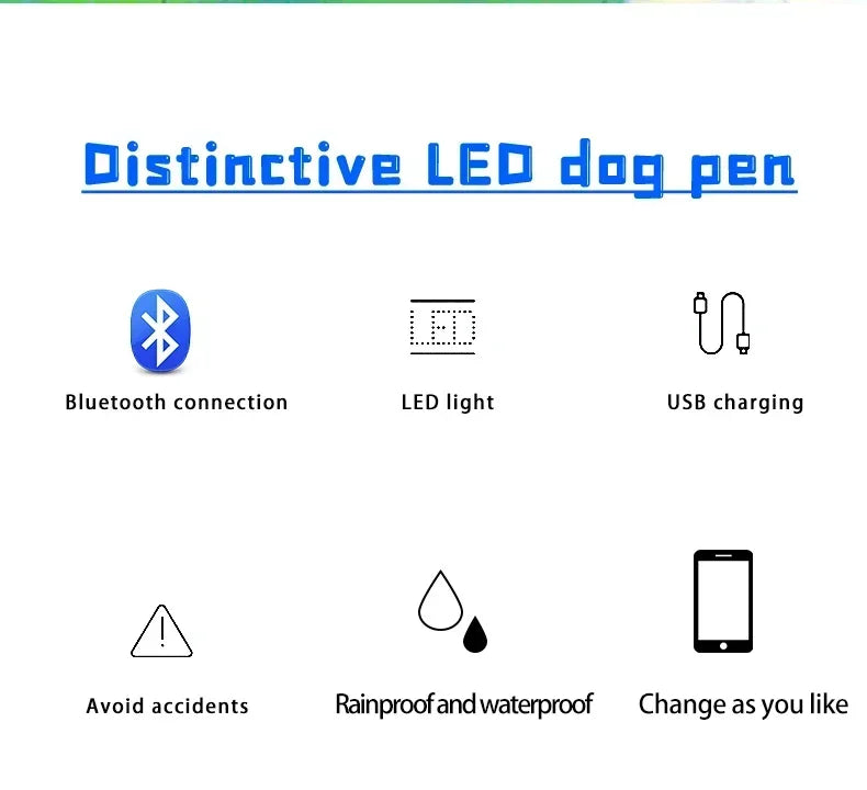 LED Multicolor Display Pet Dog Collars Programmable Multilingual Scrolling Customized Animations Rechargeable Glowing Necklace Innova Techno