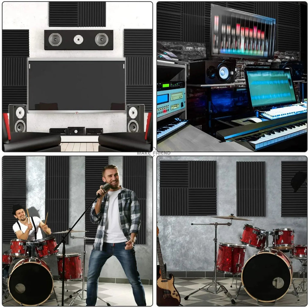 48Pcs 1" X 12" X 12" Acoustic Foam Panels Studio Soundproofing Wedge Sound Proof Wall Panels Acoust Insulation Foam Black Blue Innova Techno