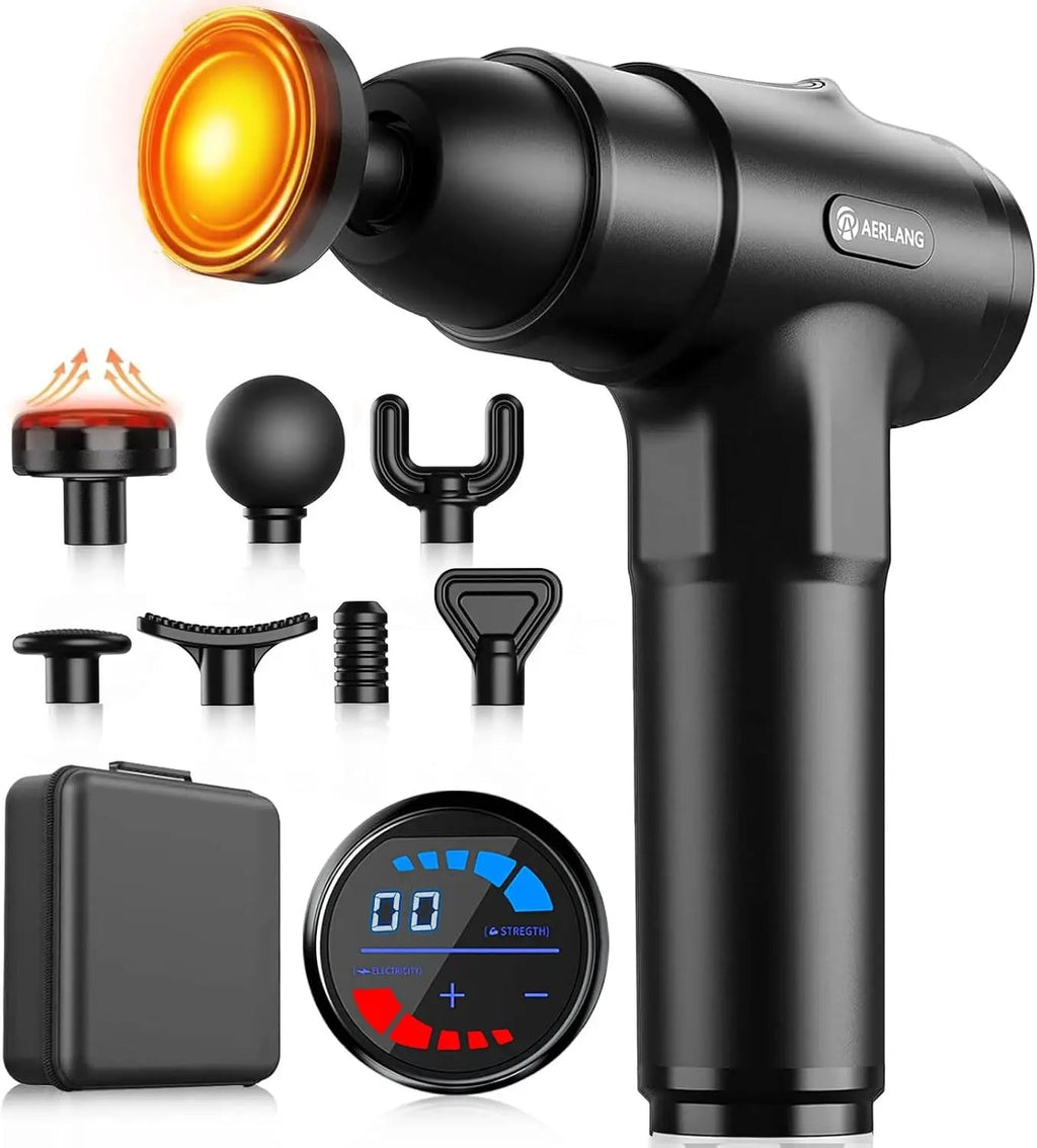 Deep Tissue Massage Gun with Heat for Pain Relief, Muscle Percussion Massager, Handheld with 7 Heads & Silent Innova Techno