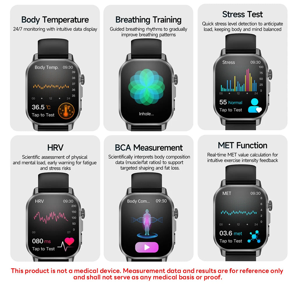 2026 New Model Uric Acid & Lipid Health Analysis Smart Watch Men ECG+PPG Bluetooth Call 2.01-inch Flashlight Smartwatch Women Innova Techno