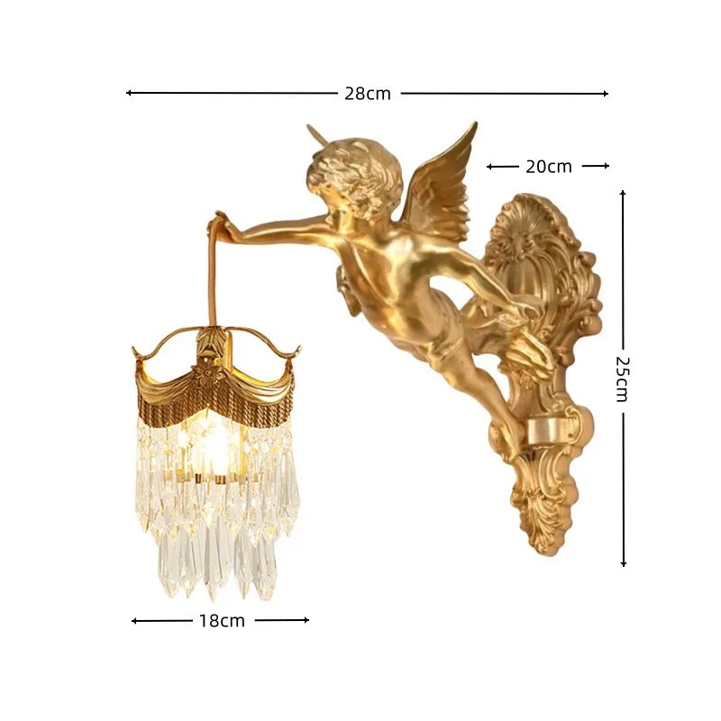 Retro French Brass Wall Lamp Hotel Bedroom Aisle Staircase Wall Angel Crystal Decorative Light Background Wall Copper Light Innova Techno