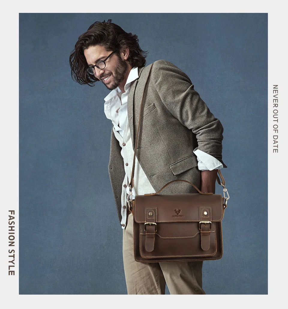Crazy Horse Leather Men Messenger Bag Business Laptop Briefcase Casual Male Work Tote Bags for Ipad Large Capacity Travel Bag Innova Techno