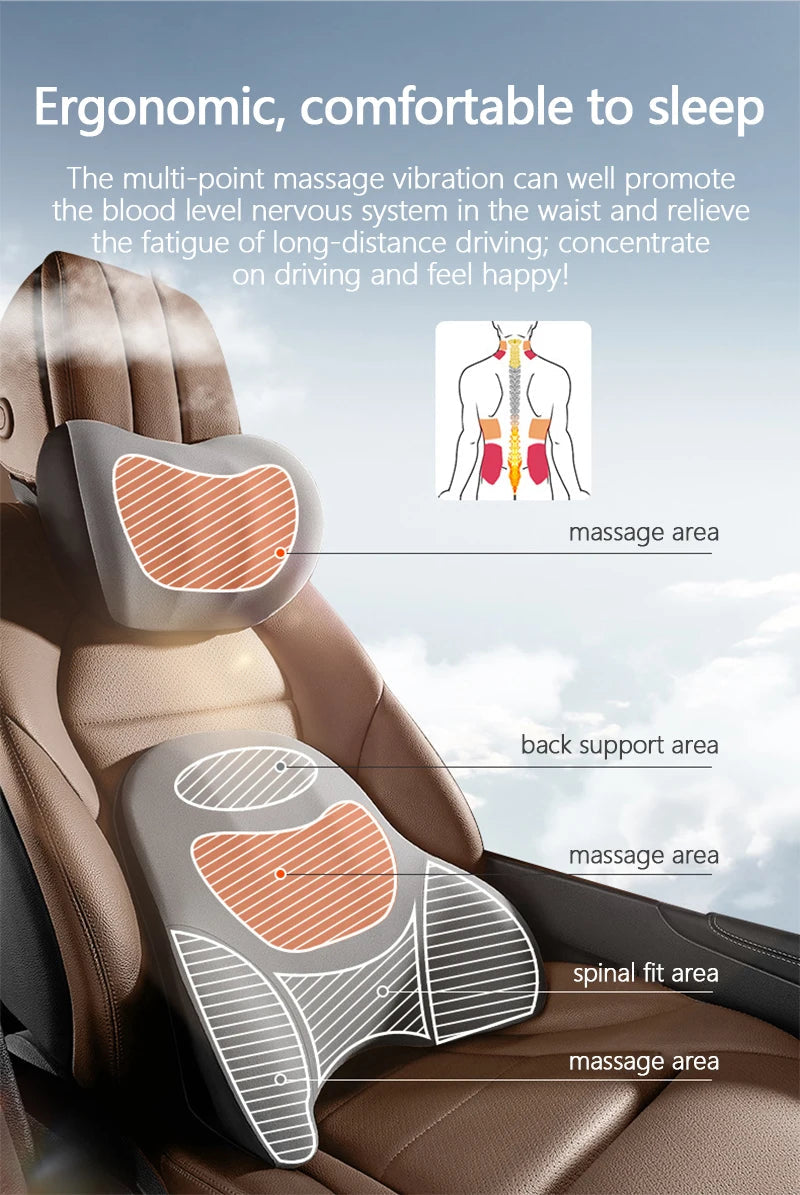 Car Electric Single Lumbar Single Headrest Vibration Massage Lumbar Support Neck Pillow Lumbar Cushion Car Seat Car Interior Innova Techno