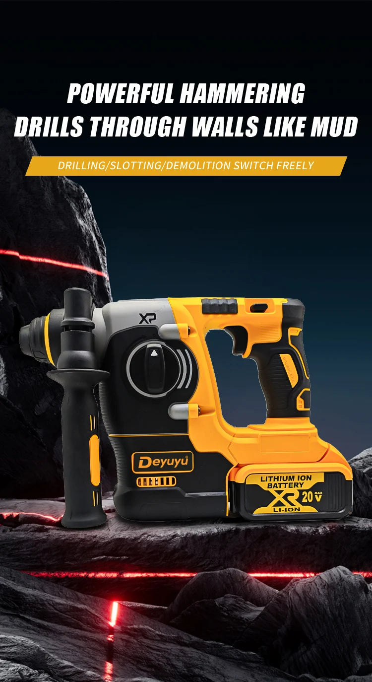 Brushless Hammer Drill Cordless Electric Hammer 20V Wireless Drills Power Tools suitable for Dewalt 20V Battery