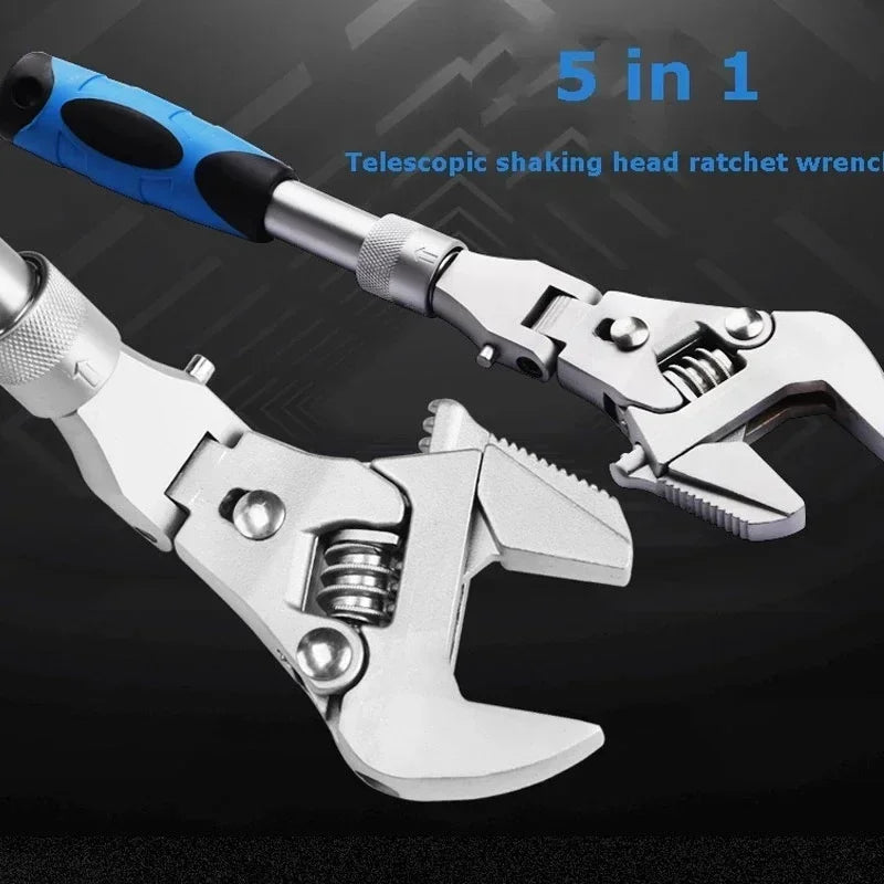 Multifunction 5 in 1, 10 Inch Adjustable Ratchet Wrench, 180 Degree Folding Spanner Innova Techno