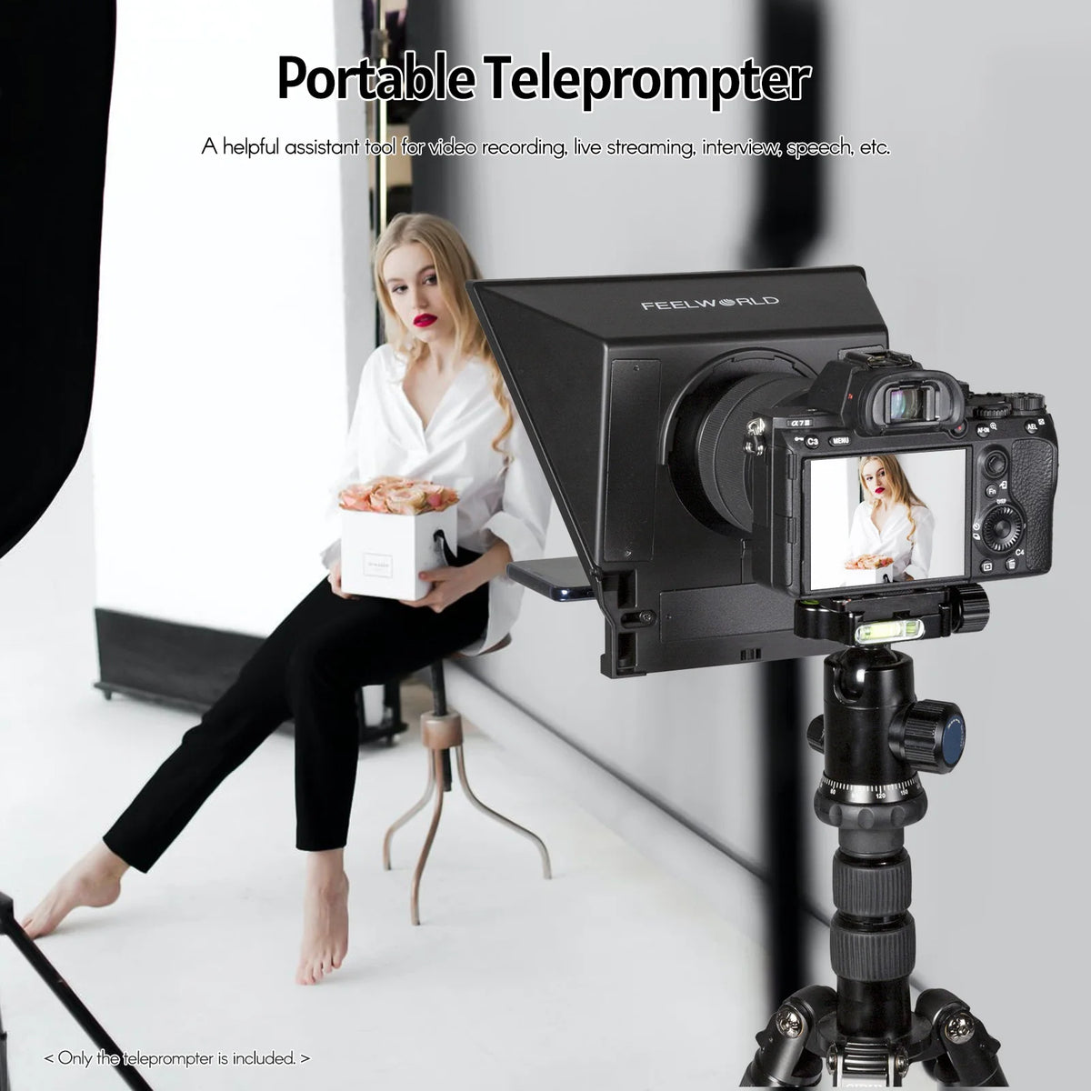 FEELWORLD TP2A Smartphone DSLR Camera Teleprompter Prompter with Remote Control Magnetic Phone Holder for Interview Live Stream