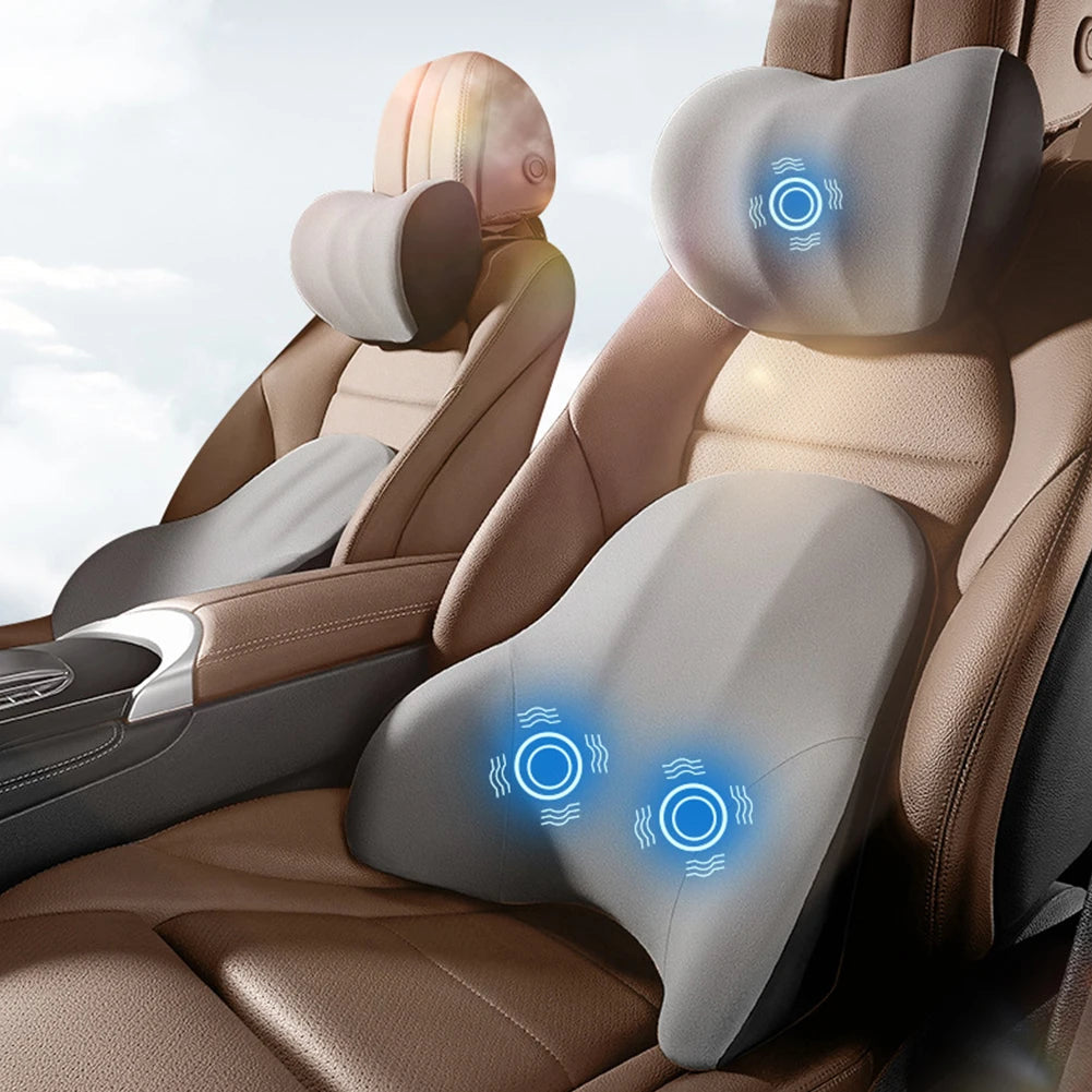 Car Electric Single Lumbar Single Headrest Vibration Massage Lumbar Support Neck Pillow Lumbar Cushion Car Seat Car Interior Innova Techno