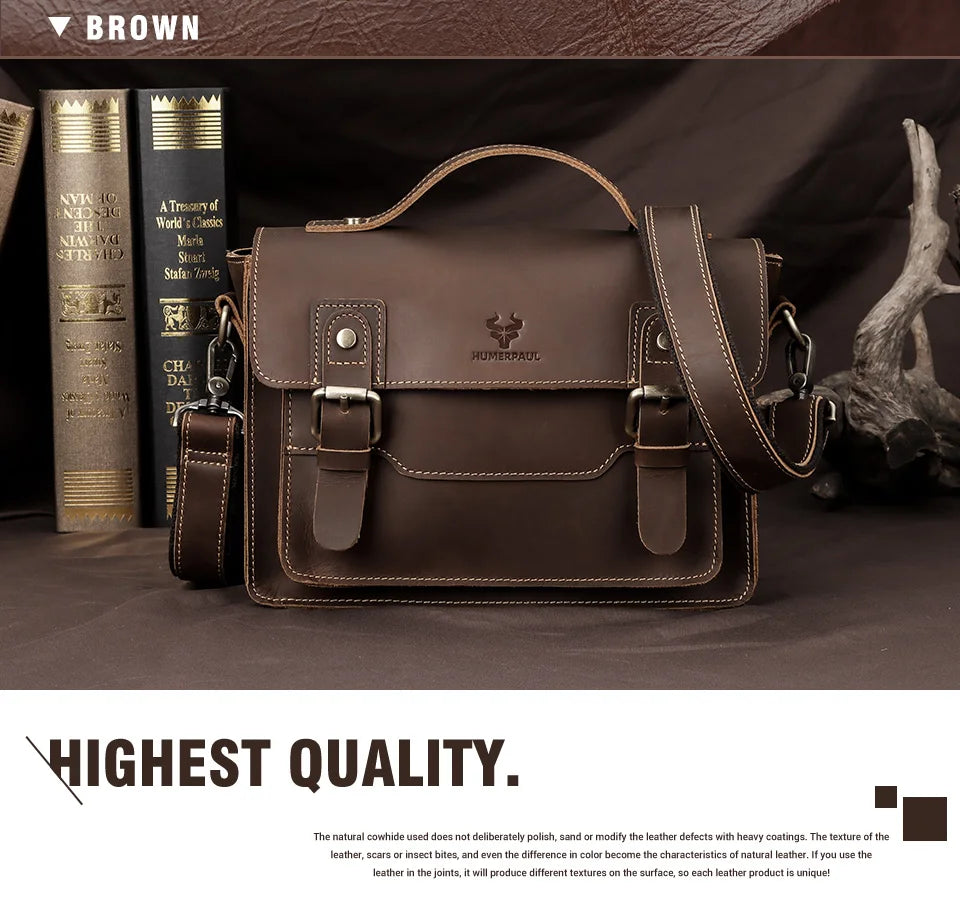 Crazy Horse Leather Men Messenger Bag Business Laptop Briefcase Casual Male Work Tote Bags for Ipad Large Capacity Travel Bag Innova Techno