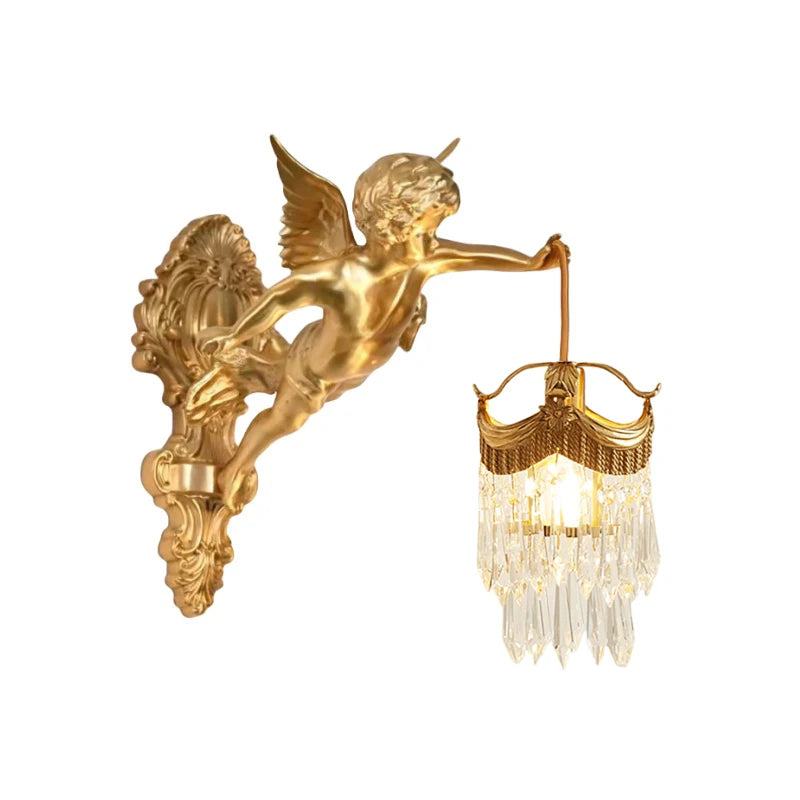 Retro French Brass Wall Lamp Hotel Bedroom Aisle Staircase Wall Angel Crystal Decorative Light Background Wall Copper Light Innova Techno