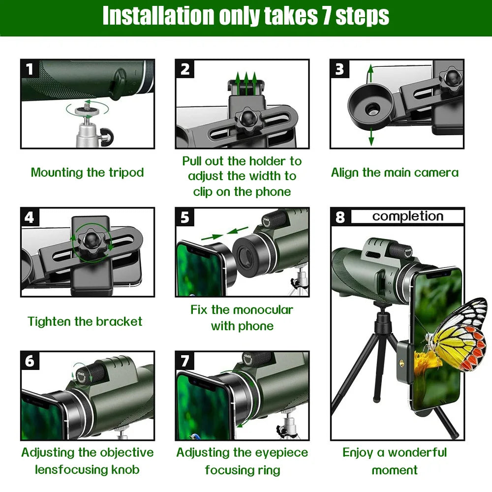 80x100 HD Monocular For Smartphone Adapter & Tripod Telescope With BAK4 Prism For Outdoor Camping ,Birdwatching, Hunting, Hiking Innova Techno