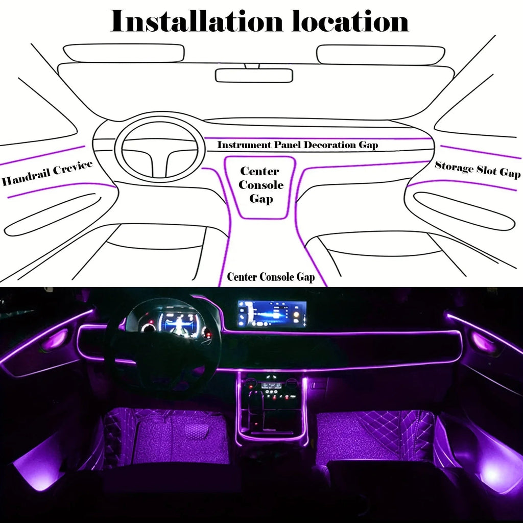 5 in 1 Car Interior LED Ambient Light Strip 6M Fiber Optic Atmosphere Nelon Lighting Kit APP Remote Control Auto Decorative Lamp Innova Techno