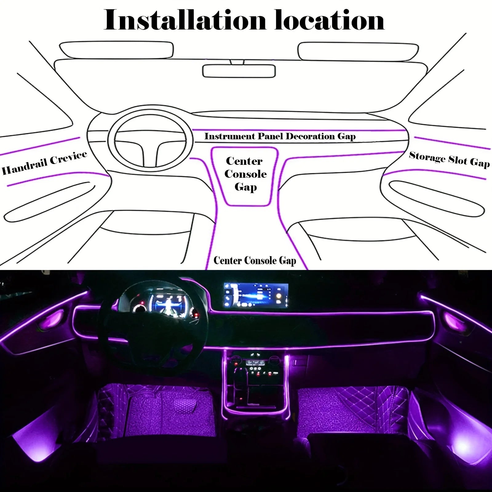 5 in 1 Car Interior LED Ambient Light Strip 6M Fiber Optic Atmosphere Nelon Lighting Kit APP Remote Control Auto Decorative Lamp Innova Techno