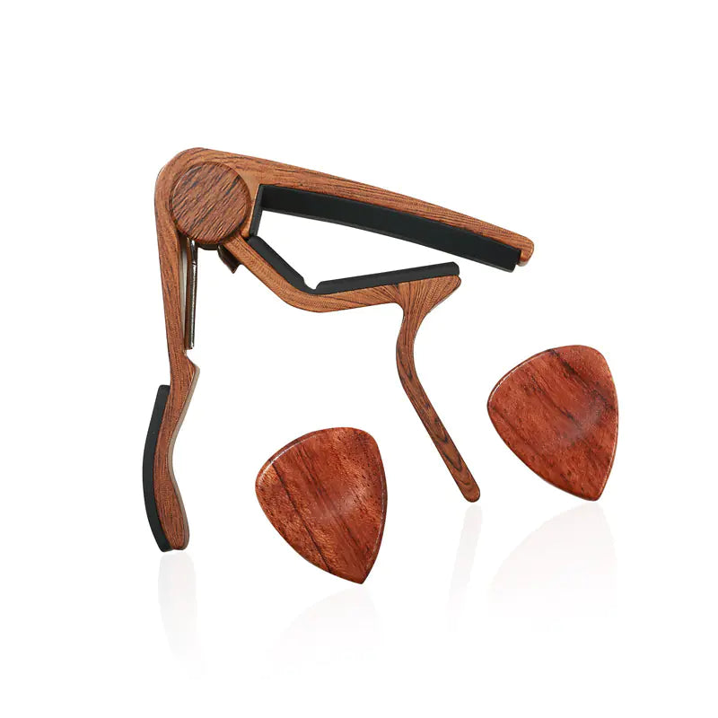 Solid Wood Folk Guitar Capo with Pick Set Accessories