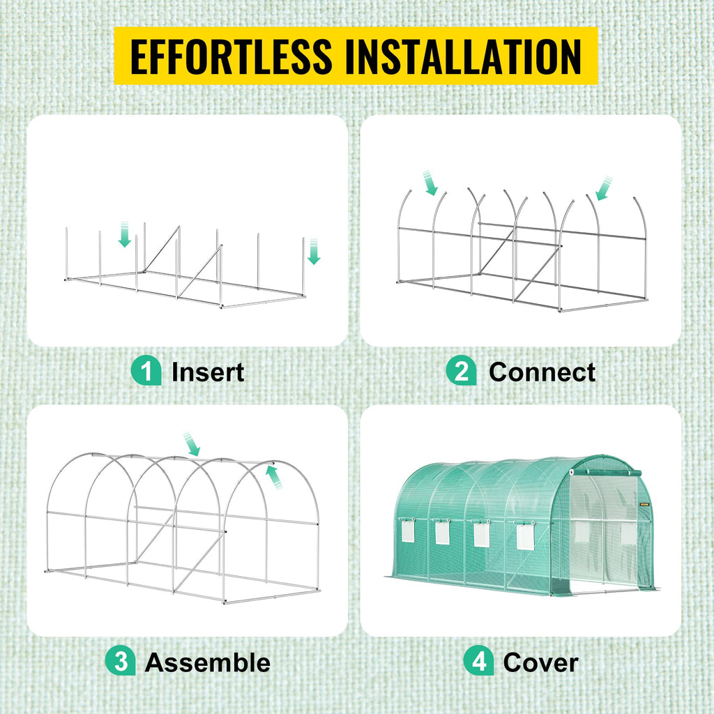 SucceBuy Walk-in Tunnel Greenhouse Galvanized Frame & Waterproof Cover 15x7x7/10x7x7/20x10x7/12x7x7 ft Greenhouses & Cold Frames Innova Techno